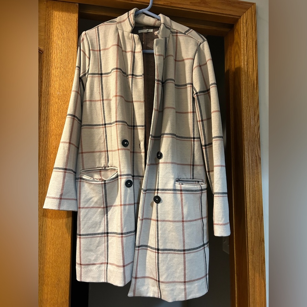 Maurices Checkered Trench Coat in Cream and Black